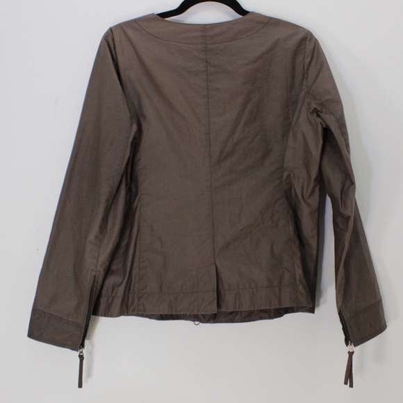 EILEEN FISHER Moto Spring Jacket Coat Lined Zip Front Brown Waxed Cotton Small - Picture 6 of 8